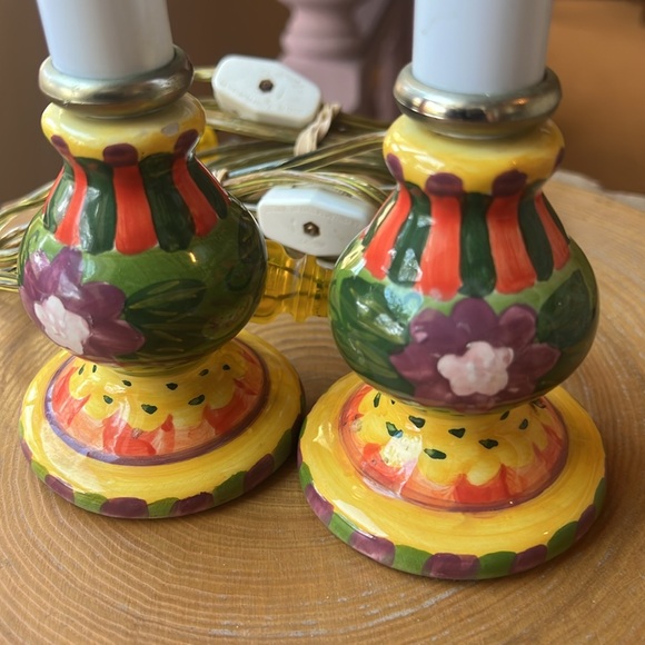 One Pair of Small Decorative Lamps, Hand Painted, No Shades, 8” Inches Tall - Picture 2 of 5